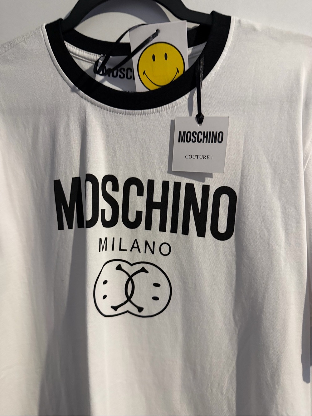Moschino White T-Shirt with Black Logo Ringer Collar